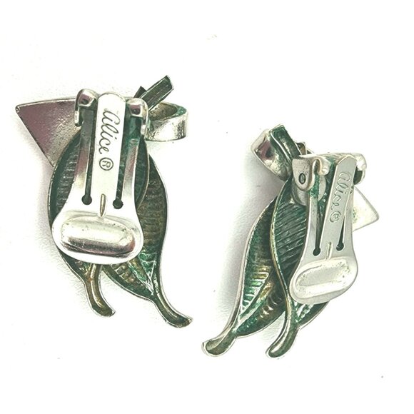 Vintage Silver Alice Caviness Clip-On Leaf Earrings Swirl MCM  Natural Patina - Picture 4 of 7